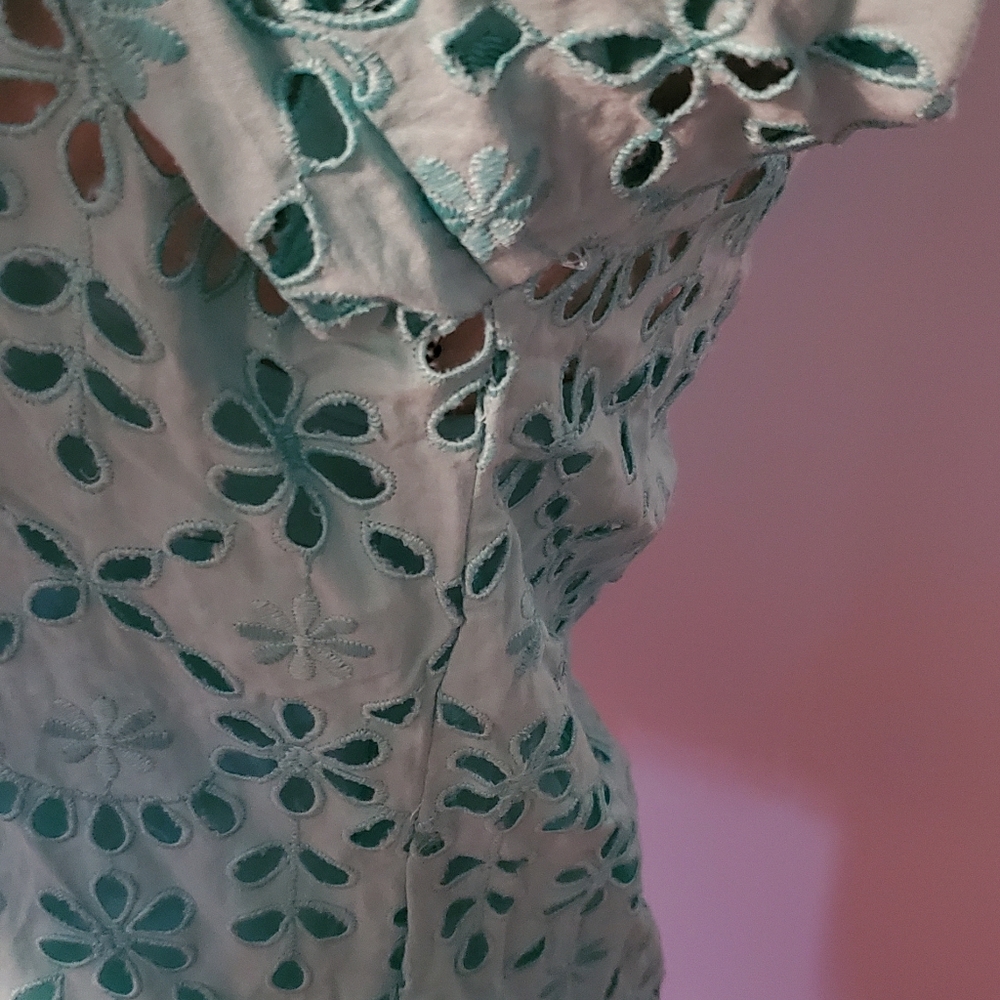 J. Crew Classic Bright Spearmint Green Embroidered Eyelet Button-Down Blouse - Picture 11 of 15